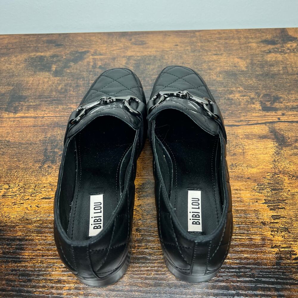 Bibi Lou Anthropologie Black Quilted Leather Loafers Sz 40 Old Money Minimalist - Picture 8 of 11